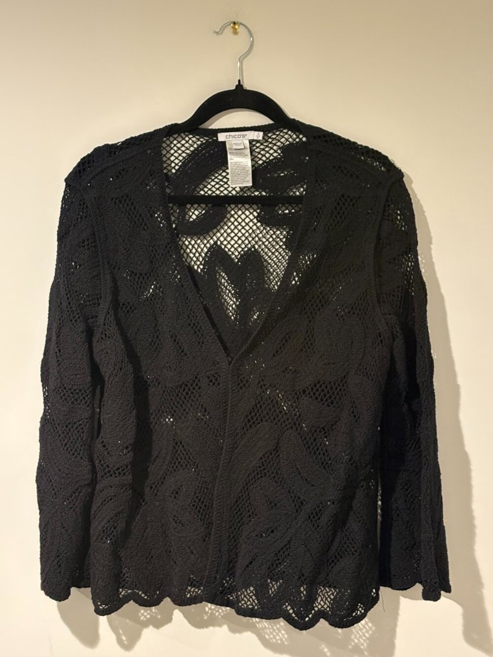 Chico's Black Crochet Knit Cardigan